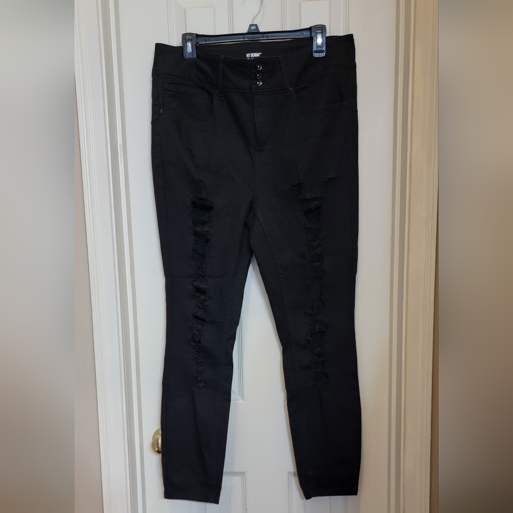 COPY - HT Denim Hi-Rise Super Skinny Black distressed Ripped stretch Jeans